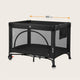 Patut pliant, Lionelo, Laura, 102 x 74 cm, Cu doua nivele, Functie de tarc, Cu roti, Include salteluta si geanta de transport, Pereti din plasa, Deschidere laterala, Pana la 15 kg, 0 luni +, Negru