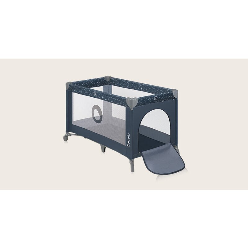 Patut pliant, Lionelo, Stefi, Cu un nivel, Cu intrare laterala cu fermoar, 2 roti, 120x60 cm, Conform cu standardul european de securitate EN 716, Albastru