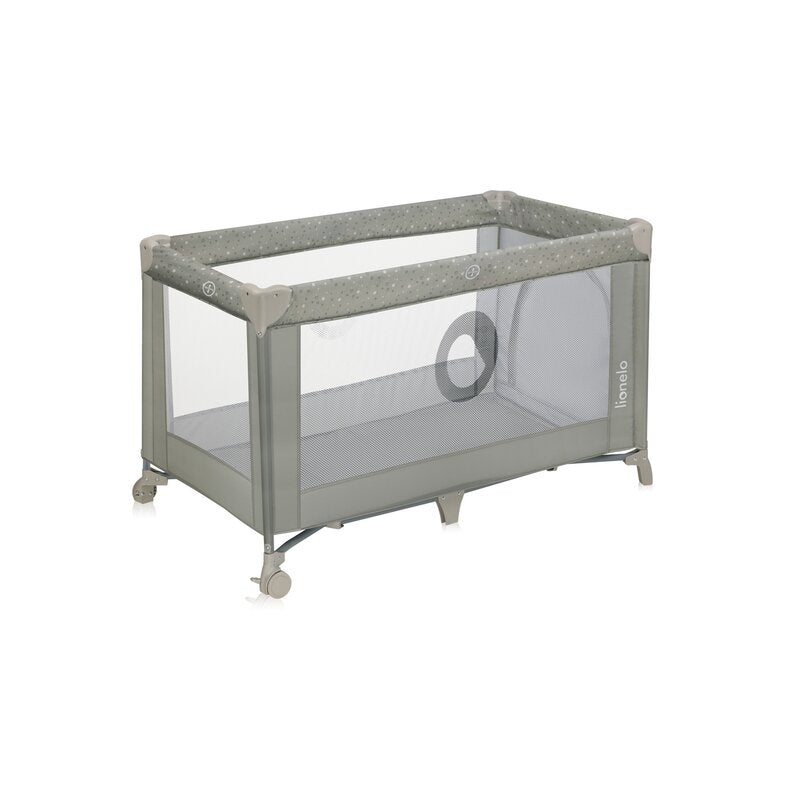 Patut pliant, Lionelo, Stefi, Cu un nivel, Cu intrare laterala cu fermoar, 2 roti, 120x60 cm, Conform cu standardul european de securitate EN 716, Bej - gogobaby.ro
