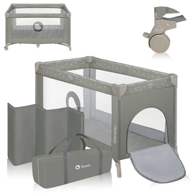 Patut pliant, Lionelo, Stefi, Cu un nivel, Cu intrare laterala cu fermoar, 2 roti, 120x60 cm, Conform cu standardul european de securitate EN 716, Bej - gogobaby.ro
