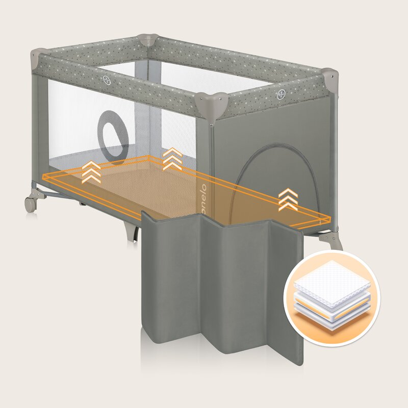 Patut pliant, Lionelo, Stefi, Cu un nivel, Cu intrare laterala cu fermoar, 2 roti, 120x60 cm, Conform cu standardul european de securitate EN 716, Bej - gogobaby.ro