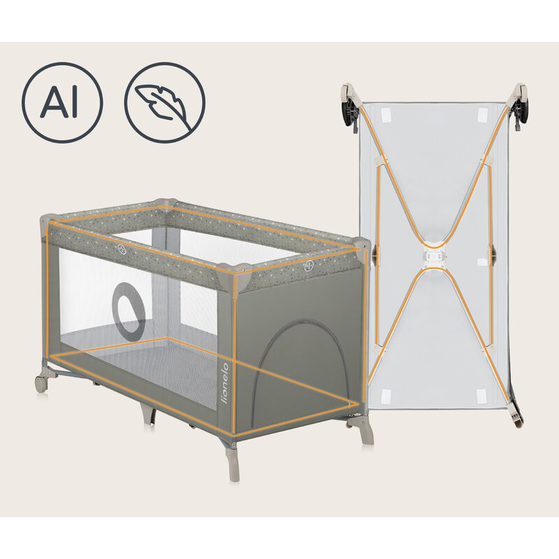 Patut pliant, Lionelo, Stefi, Cu un nivel, Cu intrare laterala cu fermoar, 2 roti, 120x60 cm, Conform cu standardul european de securitate EN 716, Bej - gogobaby.ro
