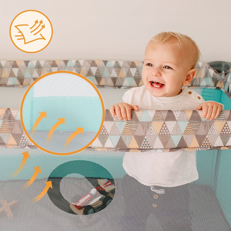 Patut pliant, Lionelo, Stefi, Cu un nivel, Cu intrare laterala cu fermoar, 2 roti, 120x60 cm, Conform cu standardul european de securitate EN 716, Bej - gogobaby.ro