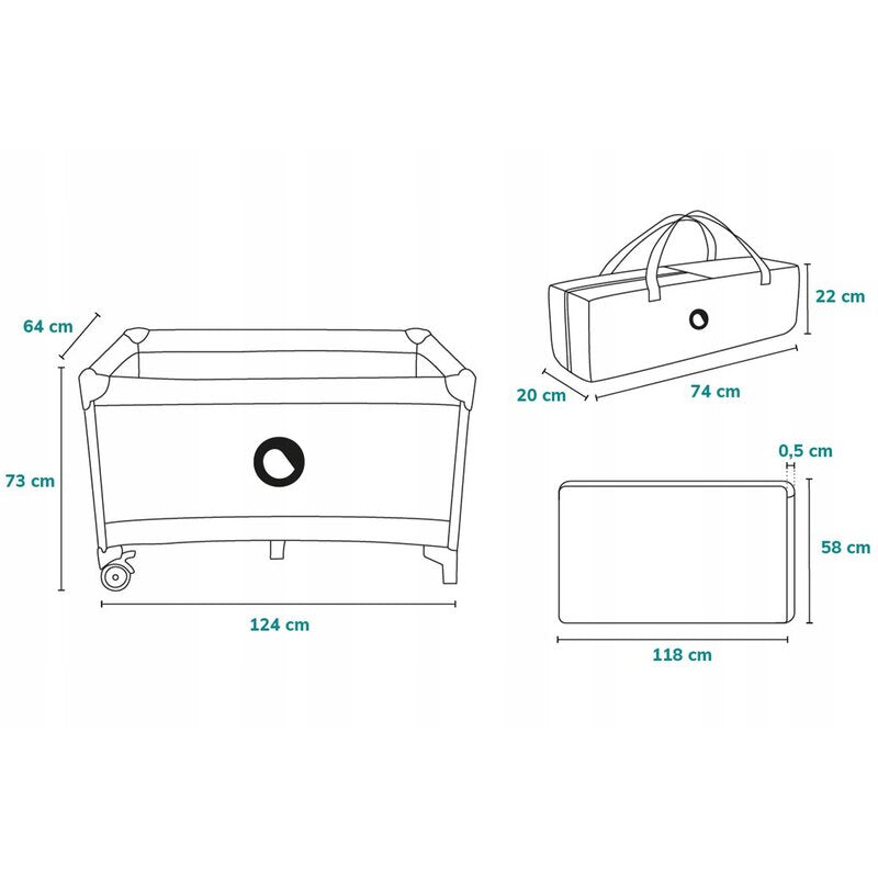 Patut pliant, Lionelo, Stefi, Cu un nivel, Cu intrare laterala cu fermoar, 2 roti, 120x60 cm, Conform cu standardul european de securitate EN 716, Bej - gogobaby.ro