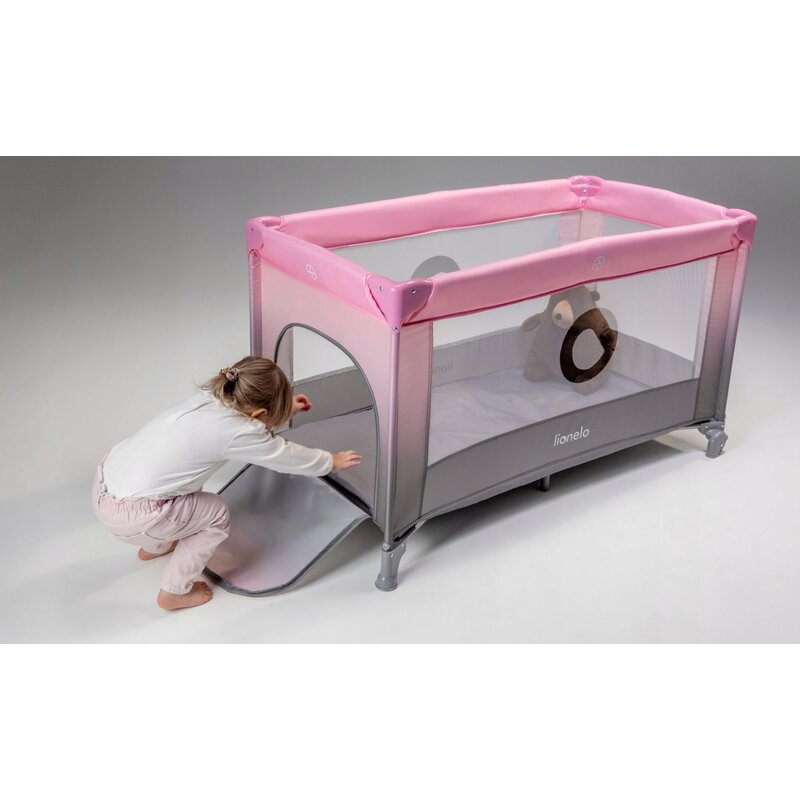 Patut pliant, Lionelo, Stefi, Cu un nivel, Cu intrare laterala cu fermoar, 2 roti, 120x60 cm, Conform cu standardul european de securitate EN 716, Bej - gogobaby.ro