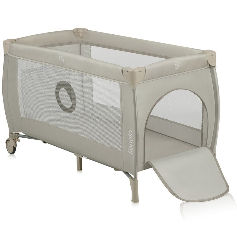 Patut pliant, Lionelo, Stefi Plus, Cu doua nivele, Cu intrare laterala cu fermoar, 2 roti, 120 x 60 cm, Conform cu standardul european de securitate EN 716, Bej