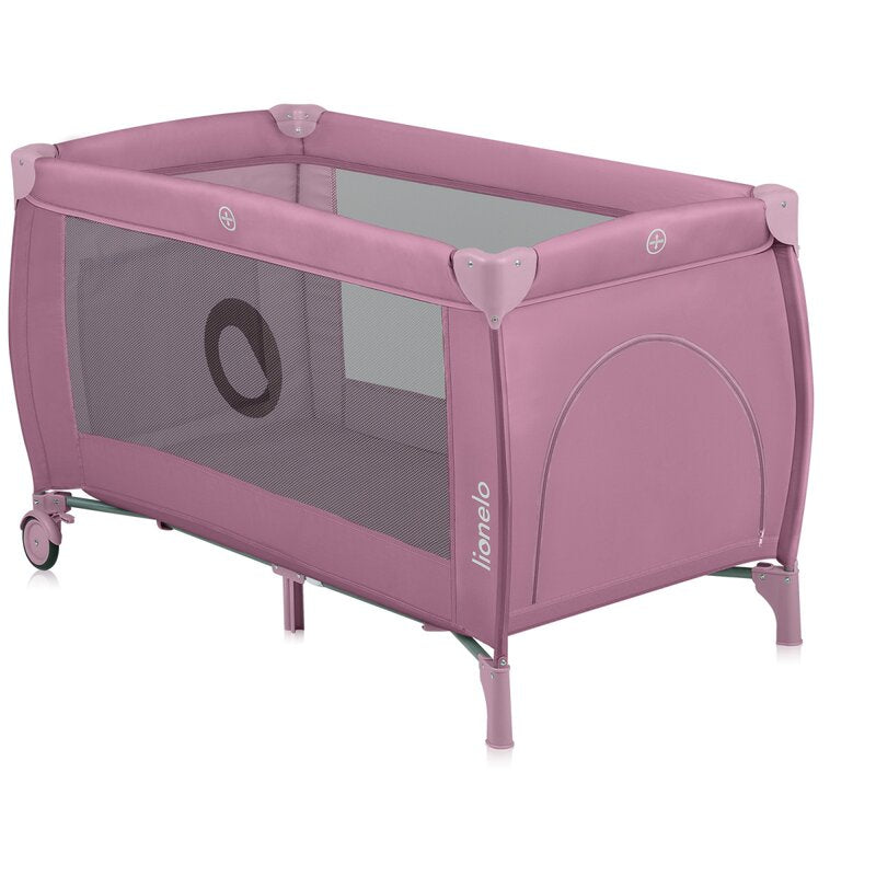 Patut pliant, Lionelo, Stefi Plus, Cu doua nivele, Cu intrare laterala cu fermoar, 2 roti, 120 x 60 cm, Conform cu standardul european de securitate EN 716, Roz - gogobaby.ro