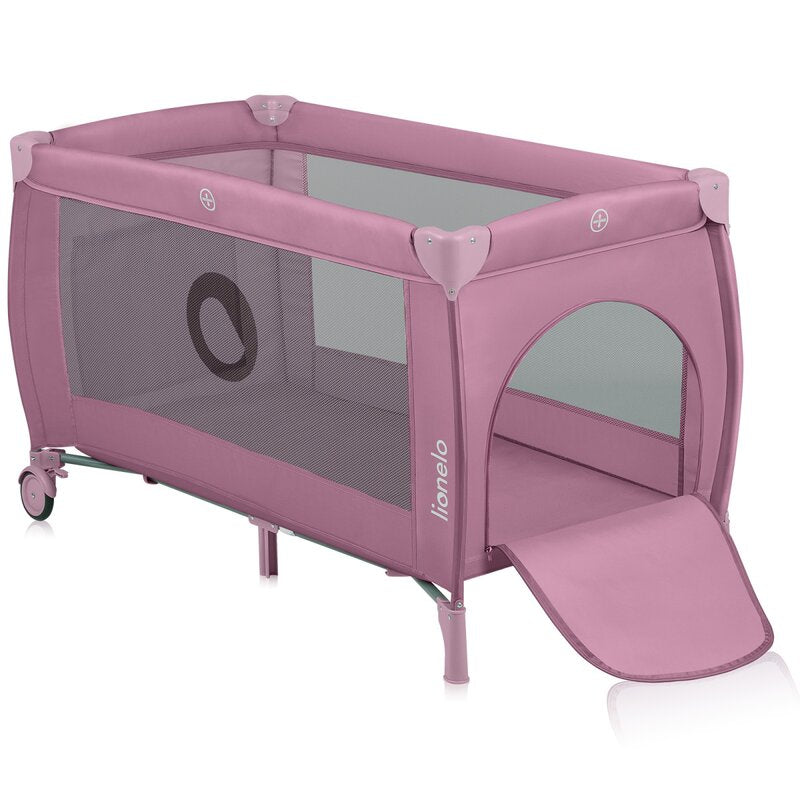 Patut pliant, Lionelo, Stefi Plus, Cu doua nivele, Cu intrare laterala cu fermoar, 2 roti, 120 x 60 cm, Conform cu standardul european de securitate EN 716, Roz - gogobaby.ro