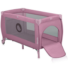 Patut pliant, Lionelo, Stefi Plus, Cu doua nivele, Cu intrare laterala cu fermoar, 2 roti, 120 x 60 cm, Conform cu standardul european de securitate EN 716, Roz