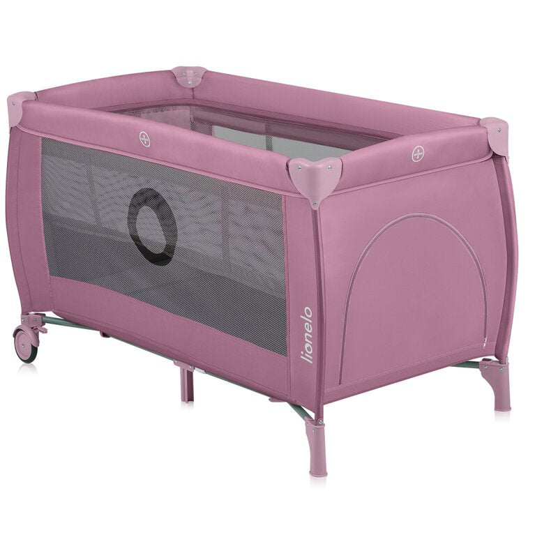 Patut pliant, Lionelo, Stefi Plus, Cu doua nivele, Cu intrare laterala cu fermoar, 2 roti, 120 x 60 cm, Conform cu standardul european de securitate EN 716, Roz - gogobaby.ro