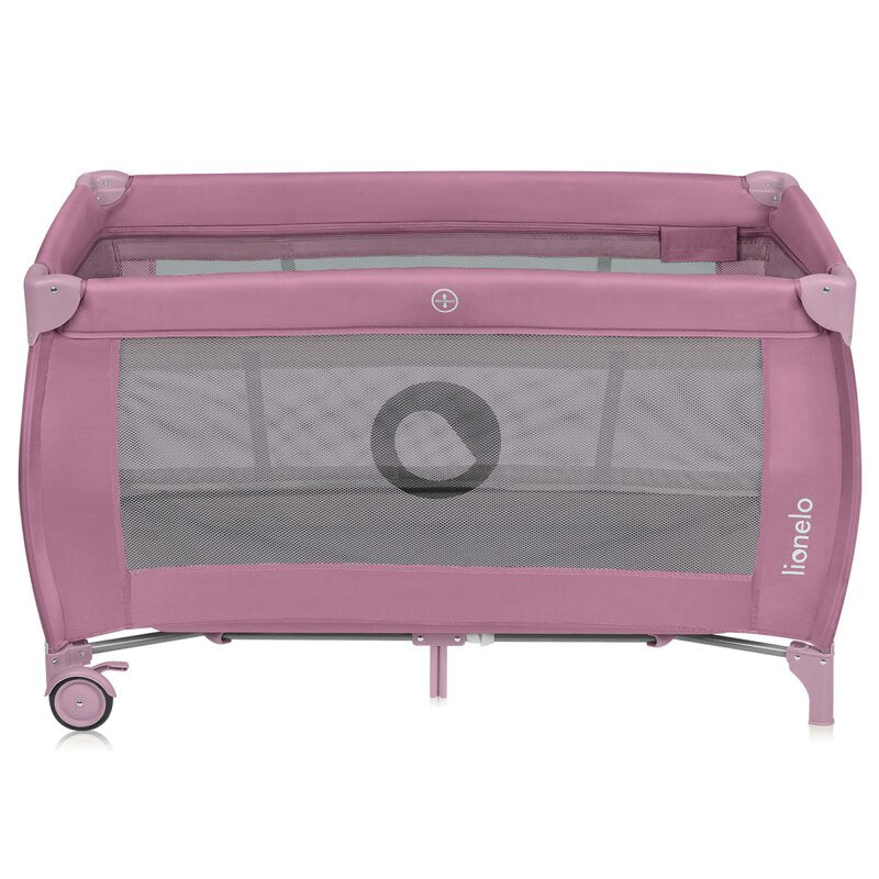 Patut pliant, Lionelo, Stefi Plus, Cu doua nivele, Cu intrare laterala cu fermoar, 2 roti, 120 x 60 cm, Conform cu standardul european de securitate EN 716, Roz - gogobaby.ro