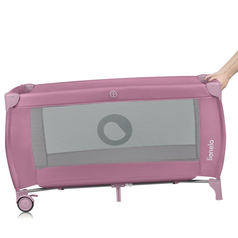 Patut pliant, Lionelo, Stefi Plus, Cu doua nivele, Cu intrare laterala cu fermoar, 2 roti, 120 x 60 cm, Conform cu standardul european de securitate EN 716, Roz - gogobaby.ro