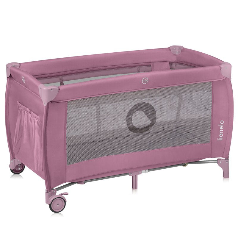Patut pliant, Lionelo, Stefi Plus, Cu doua nivele, Cu intrare laterala cu fermoar, 2 roti, 120 x 60 cm, Conform cu standardul european de securitate EN 716, Roz - gogobaby.ro