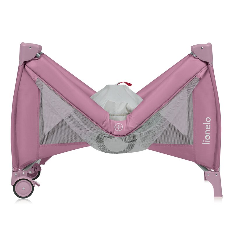 Patut pliant, Lionelo, Stefi Plus, Cu doua nivele, Cu intrare laterala cu fermoar, 2 roti, 120 x 60 cm, Conform cu standardul european de securitate EN 716, Roz - gogobaby.ro