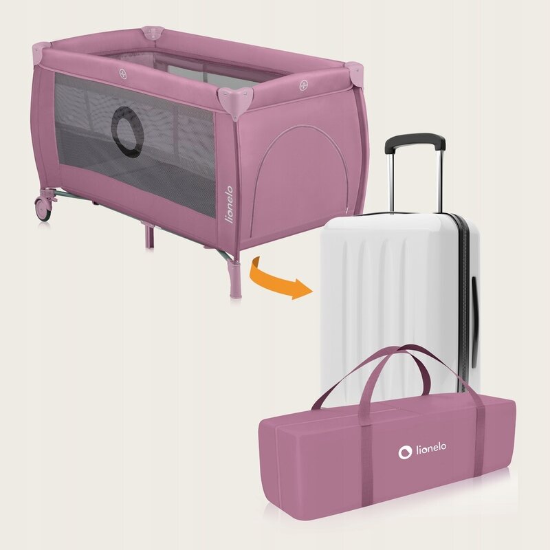Patut pliant, Lionelo, Stefi Plus, Cu doua nivele, Cu intrare laterala cu fermoar, 2 roti, 120 x 60 cm, Conform cu standardul european de securitate EN 716, Roz - gogobaby.ro