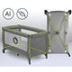 Patut pliant, Lionelo, Stefi Plus, Cu doua nivele, Cu intrare laterala cu fermoar, 2 roti, 120 x 60 cm, Conform cu standardul european de securitate EN 716, Verde Olive