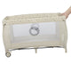 Patut pliant, Lionelo, Sven Plus, 120x60 cm, Cu doua nivele, Cu arcada jucarii, masuta de infasat, vibratii, melodii, conform cu standardele europeane de securitate EN716 si EN12221, Bej Latte