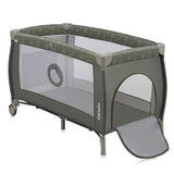 Patut pliant, Lionelo, Sven Plus, 120x60 cm, Cu doua nivele, Cu arcada jucarii, masuta de infasat, vibratii, melodii, conform cu standardele europeane de securitate EN716 si EN12221, Bej Olive