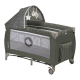 Patut pliant, Lionelo, Sven Plus, 120x60 cm, Cu doua nivele, Cu arcada jucarii, masuta de infasat, vibratii, melodii, conform cu standardele europeane de securitate EN716 si EN12221, Bej Olive