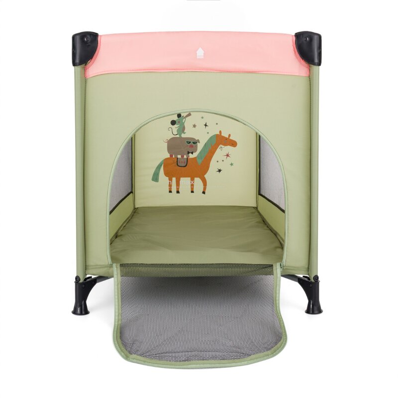 Patut pliant, Petite&Mars, Koot, 120 x 60 cm, Cu roti, Functie de tarc, Pliere compacta, Include geanta de transport, Intrare laterala cu fermoar, Pereti din plasa, Pana la 15 kg, 0-30 luni, Boho