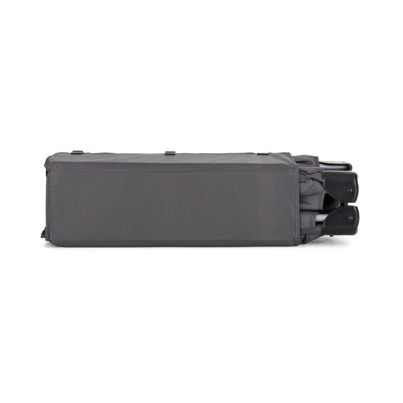 Patut pliant, Petite&Mars, Koot, 120 x 60 cm, Cu roti, Functie de tarc, Pliere compacta, Include geanta de transport, Intrare laterala cu fermoar, Pereti din plasa, Pana la 15 kg, 0-30 luni, Gri Charcoal