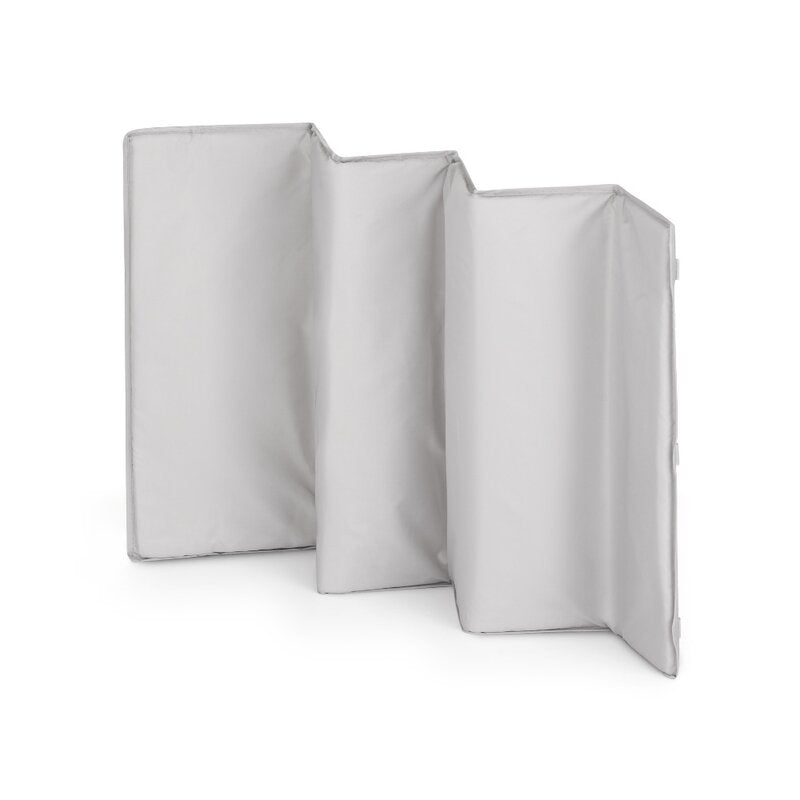 Patut pliant, Petite&Mars, Koot, 120 x 60 cm, Cu roti, Functie de tarc, Pliere compacta, Include geanta de transport, Intrare laterala cu fermoar, Pereti din plasa, Pana la 15 kg, 0-30 luni, Gri