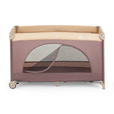 Patut pliant, Petite&Mars, Nyja, 120 x 60 cm, Cu roti, Functie de tarc, Pliere compacta, Include geanta de transport, Intrare laterala cu fermoar, Pereti din plasa, Pana la 15 kg, 0-30 luni, Mocha