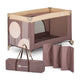Patut pliant, Petite&Mars, Nyja, 120 x 60 cm, Cu roti, Functie de tarc, Pliere compacta, Include geanta de transport, Intrare laterala cu fermoar, Pereti din plasa, Pana la 15 kg, 0-30 luni, Mocha