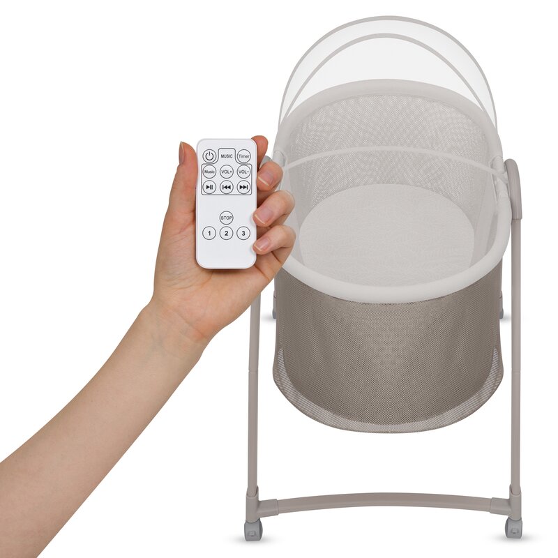 Patut si balansoar portabil Lionelo, Gaya 2 in 1, cu functie de leganat si muzica, 3 viteze de leganat reglabile, saltea T25, controlat prin telecomanda sau panou, pana la 9 kg, 0 luni+, 93 x 68 x 81 cm, bej latte