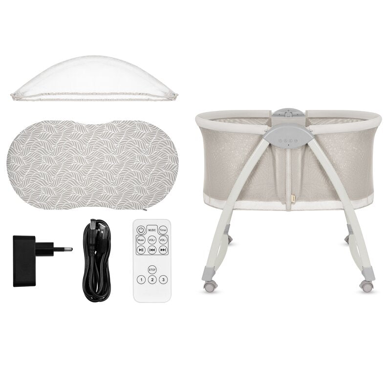 Patut si balansoar portabil Lionelo, Gaya 2 in 1, cu functie de leganat si muzica, 3 viteze de leganat reglabile, saltea T25, controlat prin telecomanda sau panou, pana la 9 kg, 0 luni+, 93 x 68 x 81 cm, bej sand