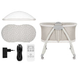 Patut si balansoar portabil Lionelo, Gaya 2 in 1, cu functie de leganat si muzica, 3 viteze de leganat reglabile, saltea T25, controlat prin telecomanda sau panou, pana la 9 kg, 0 luni+, 93 x 68 x 81 cm, bej sand