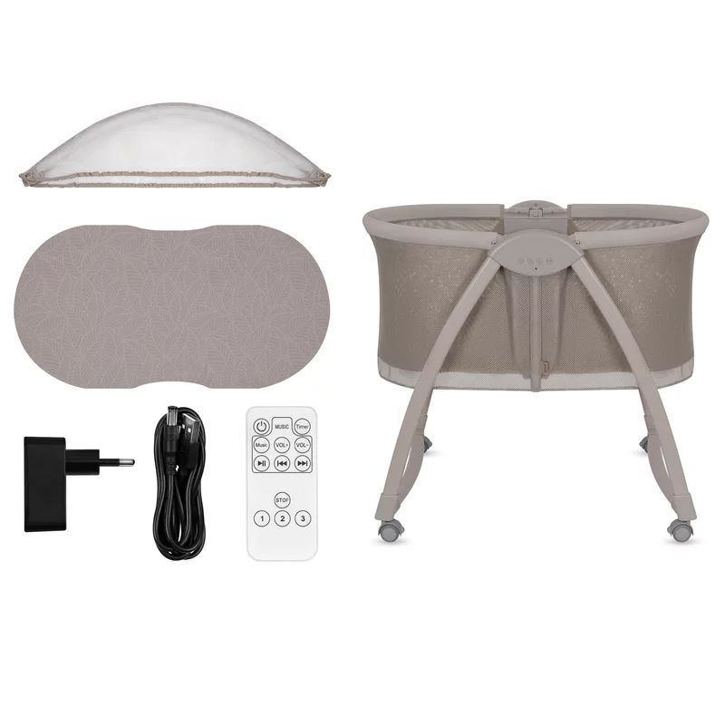 Patut si balansoar portabil Lionelo, Gaya 2 in 1, cu functie de leganat si muzica, 3 viteze de leganat reglabile, saltea T25, controlat prin telecomanda sau panou, pana la 9 kg, 0 luni+, 93 x 68 x 81 cm, bej latte