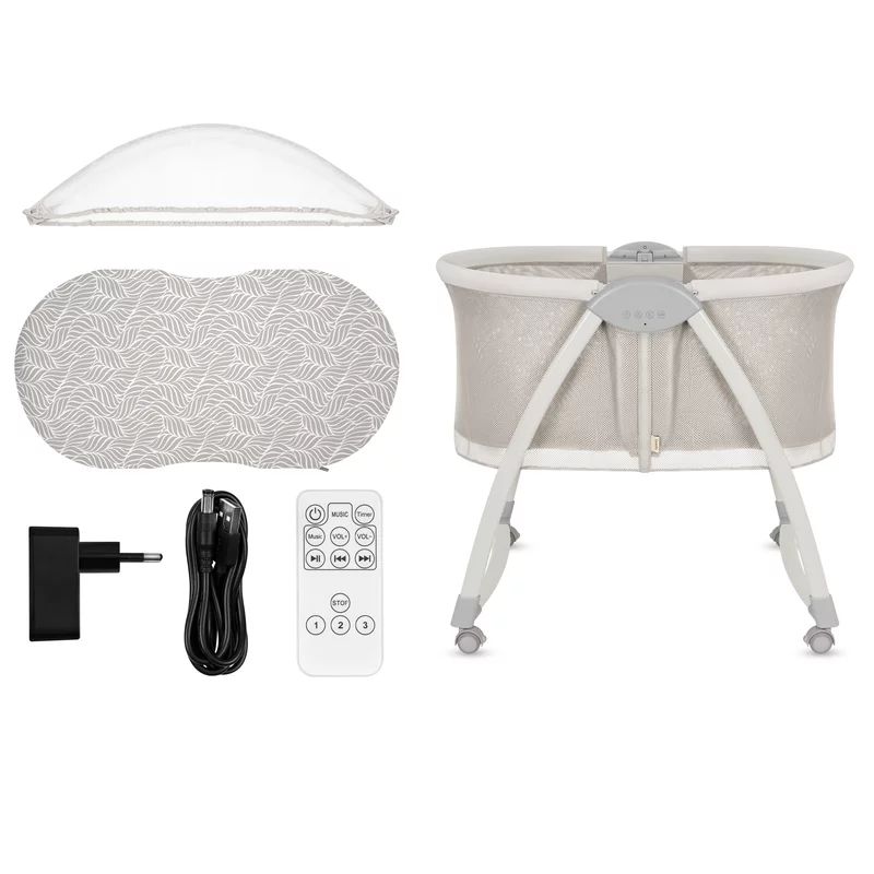 Patut si balansoar portabil Lionelo, Gaya 2 in 1, cu functie de leganat si muzica, 3 viteze de leganat reglabile, saltea T25, controlat prin telecomanda sau panou, pana la 9 kg, 0 luni+, 93 x 68 x 81 cm, bej sand