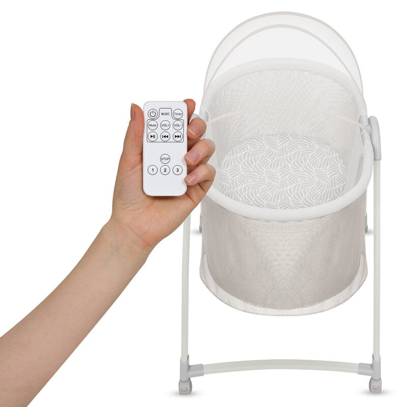 Patut si balansoar portabil Lionelo, Gaya 2 in 1, cu functie de leganat si muzica, 3 viteze de leganat reglabile, saltea T25, controlat prin telecomanda sau panou, pana la 9 kg, 0 luni+, 93 x 68 x 81 cm, bej sand