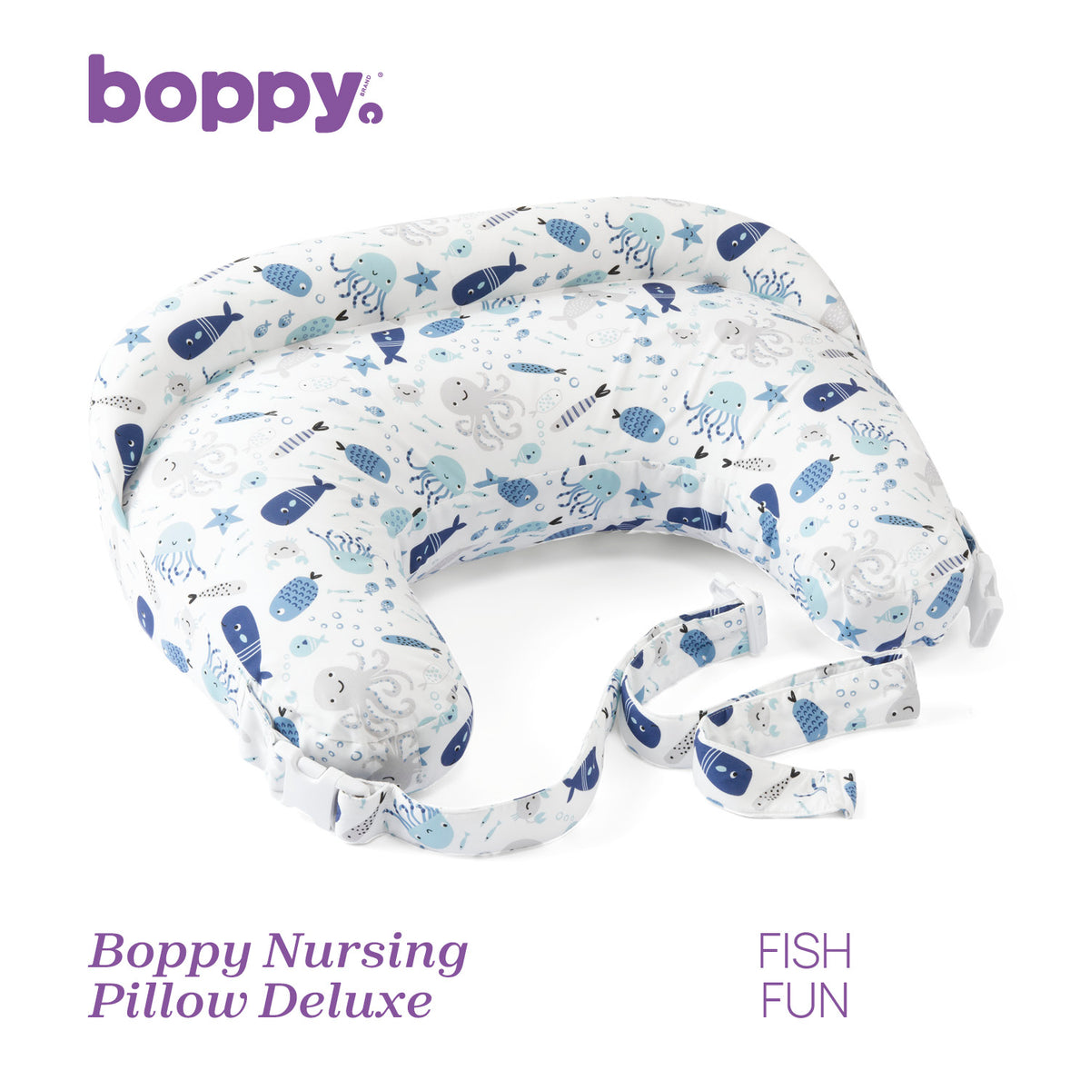 Perna alaptare Chicco Boppy Deluxe, Deluxe Fish Fun, 0luni+ - gogobaby.ro