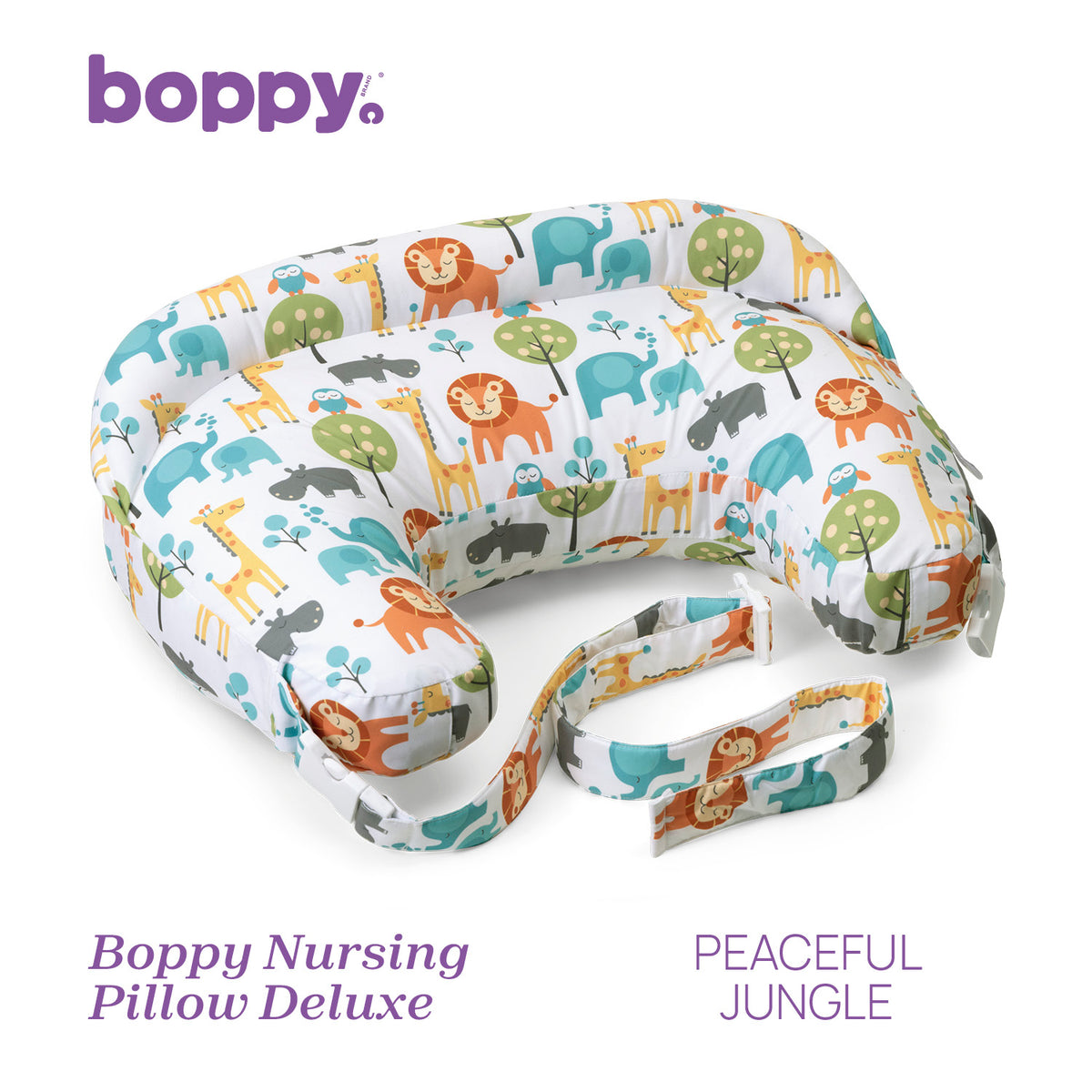 Perna alaptare Chicco Boppy Deluxe, Peaceful Jungle, 0luni+ - gogobaby.ro