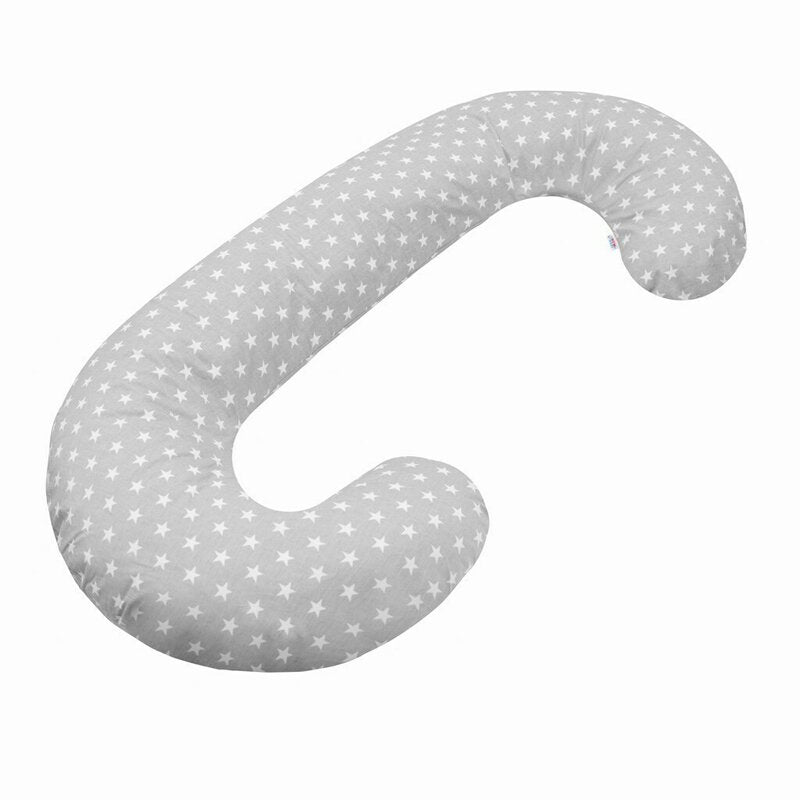 Perna alaptare, New Baby, Cu husa detasabila, In forma de C, Bumbac, Diametru 16 cm, Lungime in jurul circumferintei 285 cm, 100% antialergic, Stars Grey - gogobaby.ro