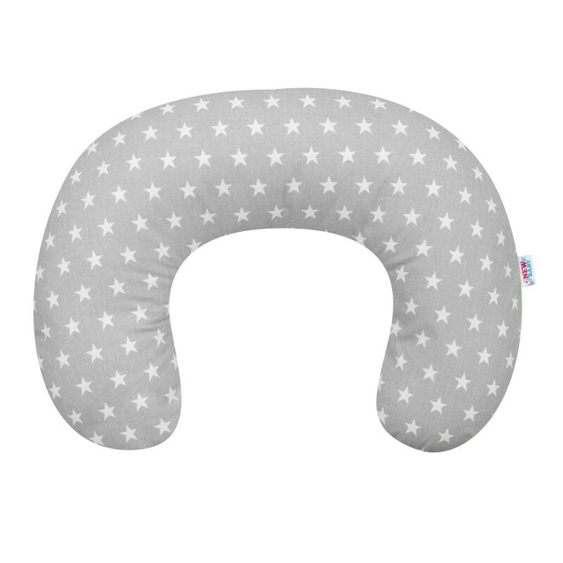 Perna alaptare, New Baby, Diametru 16 cm, Lungime in jurul circumferintei 125 cm, Bumbac, 100% antialergic, Husa detasabila, 0 luni+, Stars Grey - gogobaby.ro