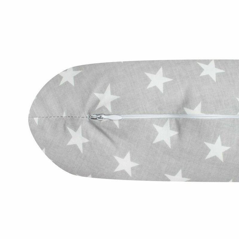 Perna alaptare, New Baby, Diametru 16 cm, Lungime in jurul circumferintei 125 cm, Bumbac, 100% antialergic, Husa detasabila, 0 luni+, Stars Grey - gogobaby.ro