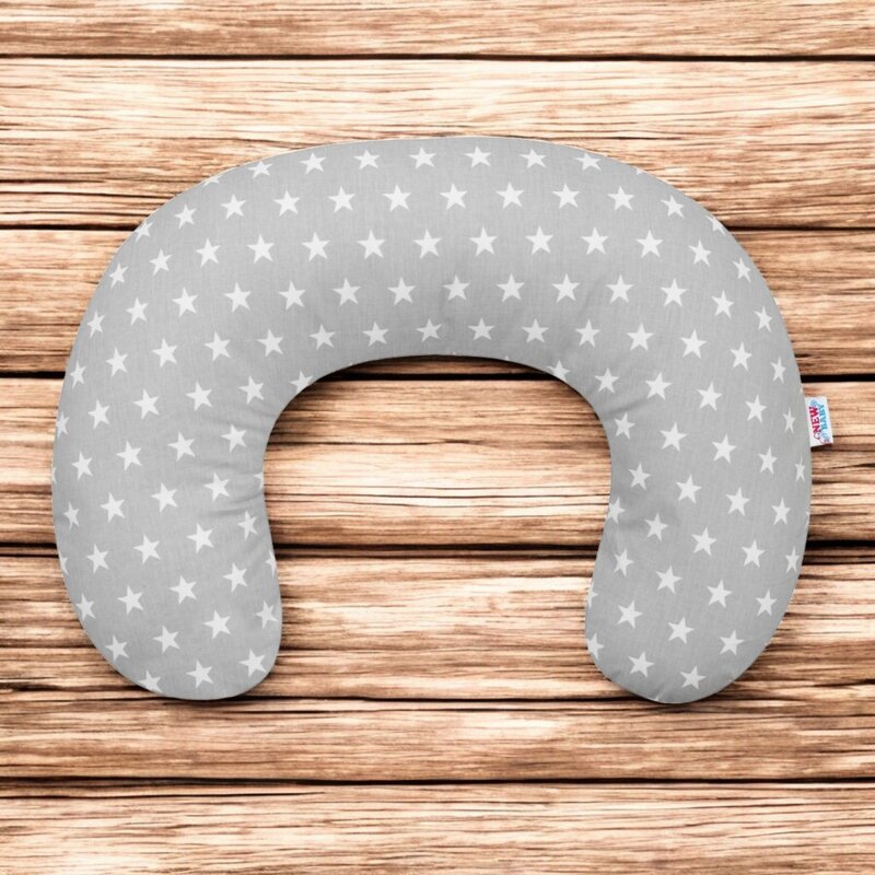 Perna alaptare, New Baby, Diametru 16 cm, Lungime in jurul circumferintei 125 cm, Bumbac, 100% antialergic, Husa detasabila, 0 luni+, Stars Grey - gogobaby.ro