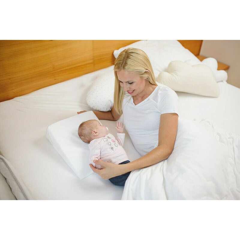Perna inclinata, Bubaba, Antireflux, Cu husa din bumbac, 60 x 37 x 1,5-10 cm, Alba - gogobaby.ro
