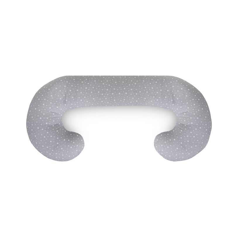 Perna multifunctionala, Ceba Baby, Pentru dureri de spate, somn confortabil si alaptat, Cu bile de silicon si microperle, Husa detasabila din bumbac, 300x30 cm, Oeko-Tex Standard 100, Grey Stars