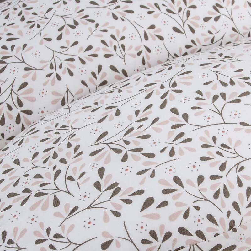Perna pentru alaptat, Ceba Baby, Husa detasabila din bumbac, Cu puf siliconizat, 150x60x37 cm, Oeko-Tex Standard 100, Basic Tiny Leaves
