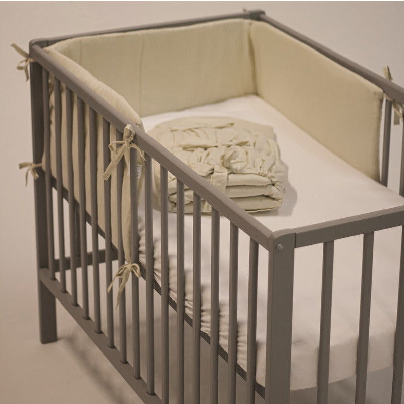 Aparatoare patut, Petite&Mars, Tilly, 120x60 cm, Cu panglici, Din bumbac, Lungime 180 cm, Inaltime 36 cm, Gri deschis - gogobaby.ro