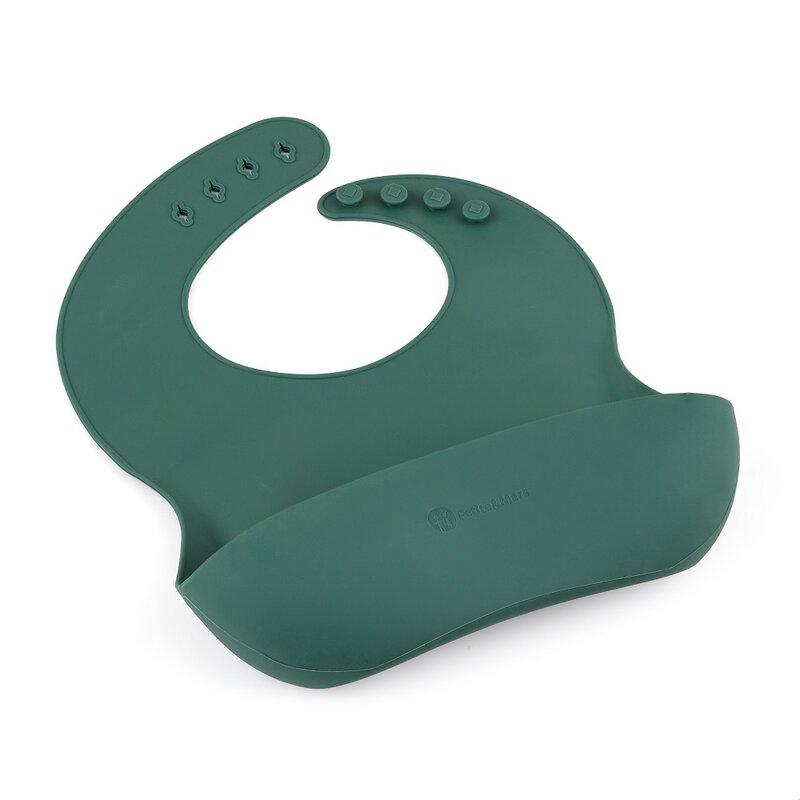 Baveta moale, Petite&Mars, Take&Match, Reglabil, Cu buzunar colector, Silicon, Fara BPA, 6 luni+, Verde