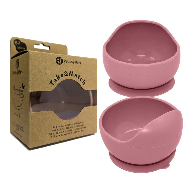 Bol, Petite&Mars, Take&Match, Din silicon, Cu ventuza, Fara BPA, 6 luni+, 350 ml, Roz - gogobaby.ro