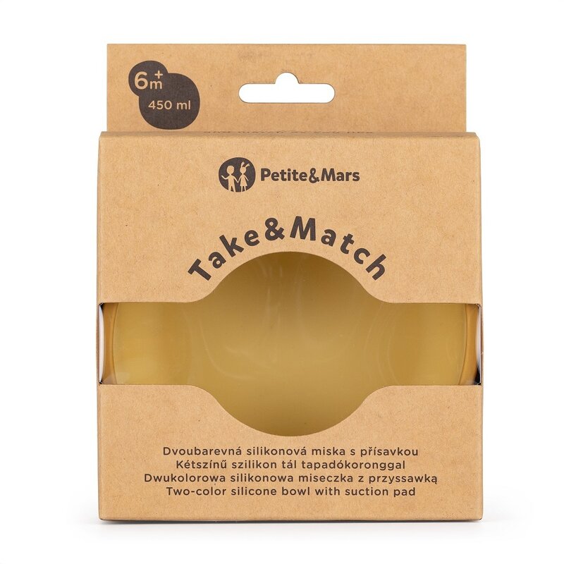 Bol, Petite&Mars, Take&Match, Cu ventuza, Silicon, Fara BPA, 450 ml, 6 luni+, Galben - gogobaby.ro