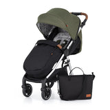 Carucior sport, Petite&Mars, Royal, Include husa pentru scaun, husa pentru picioare, geanta pentru scutece si capotina extensibila, Cu fereastra, Impermeabila, Cu SPF 50, Aluminiu, 0-22 kg, 111 x 57 x 86 cm, Mature Olive