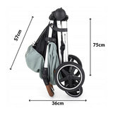 Carucior sport, Petite&Mars, Royal, Include husa pentru scaun, husa pentru picioare, geanta pentru scutece si capotina extensibila, Cu fereastra, Impermeabila, Cu SPF 50, Aluminiu, 0-22 kg, 111 x 57 x 86 cm, Mature Olive