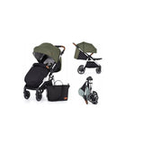 Carucior sport, Petite&Mars, Royal, Include husa pentru scaun, husa pentru picioare, geanta pentru scutece si capotina extensibila, Cu fereastra, Impermeabila, Cu SPF 50, Aluminiu, 0-22 kg, 111 x 57 x 86 cm, Mature Olive